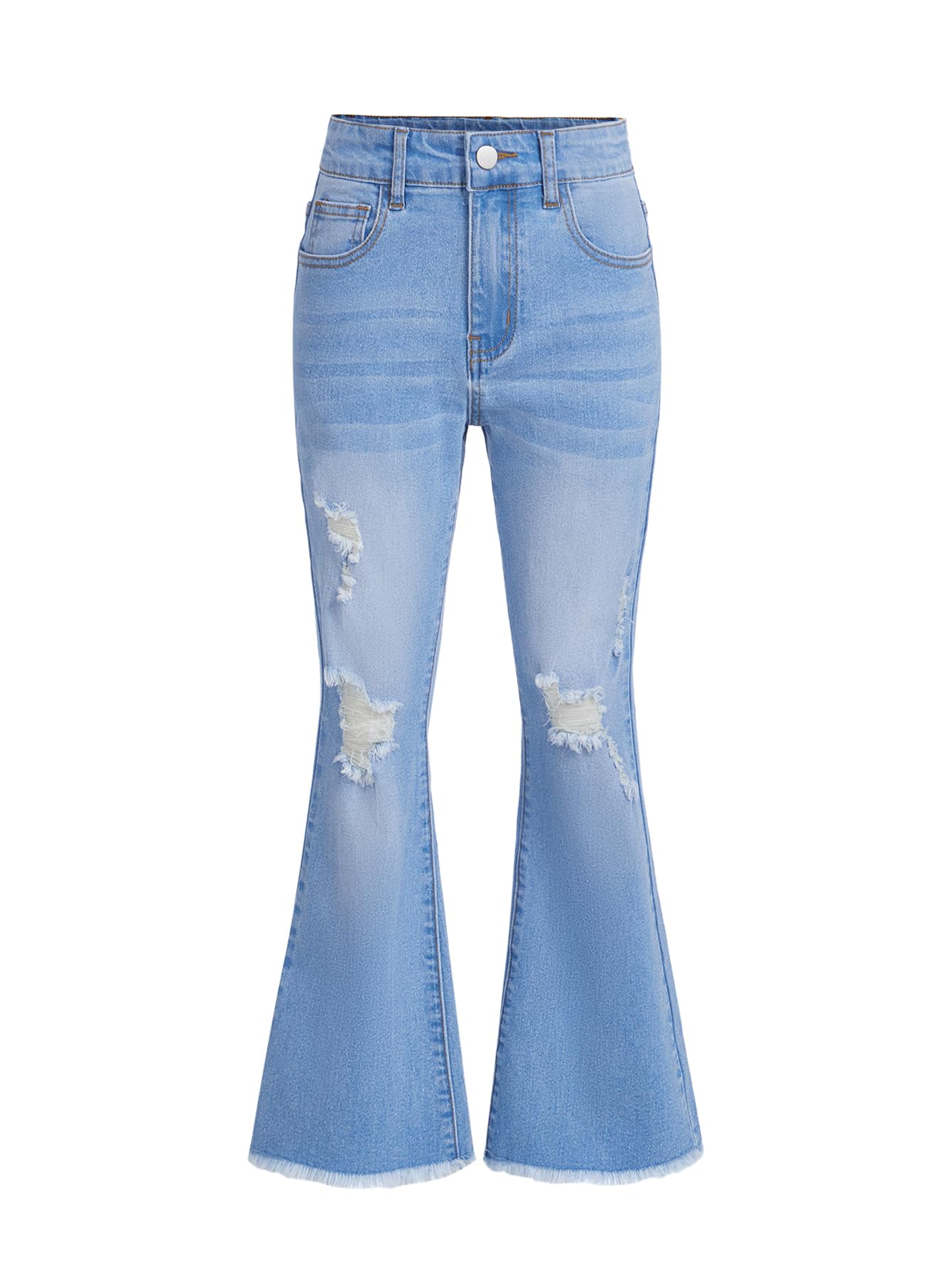 MilumiaGirl's Ripped Flare Bell Bottom Jeans High Waist Denim Pants with Pockets
