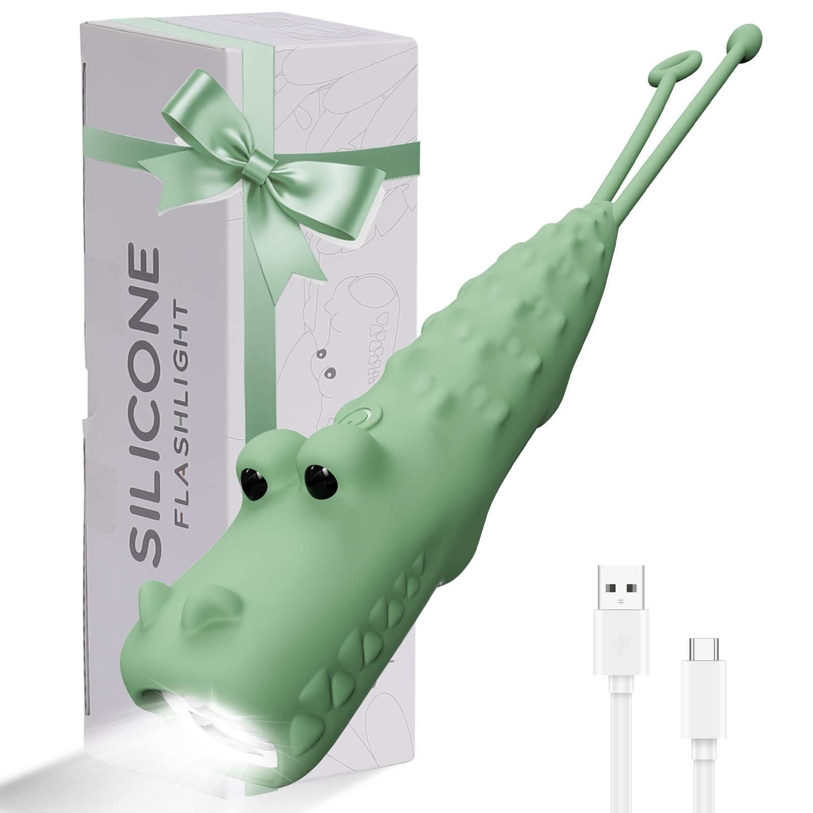 LOVERUIS Aufladbar Taschenlampe Silizium, Dimmbar Taschenlampes kinder, Stroboskop-Taschenlampe, Wiederaufladbare Geschenk (Torch Crocodile)