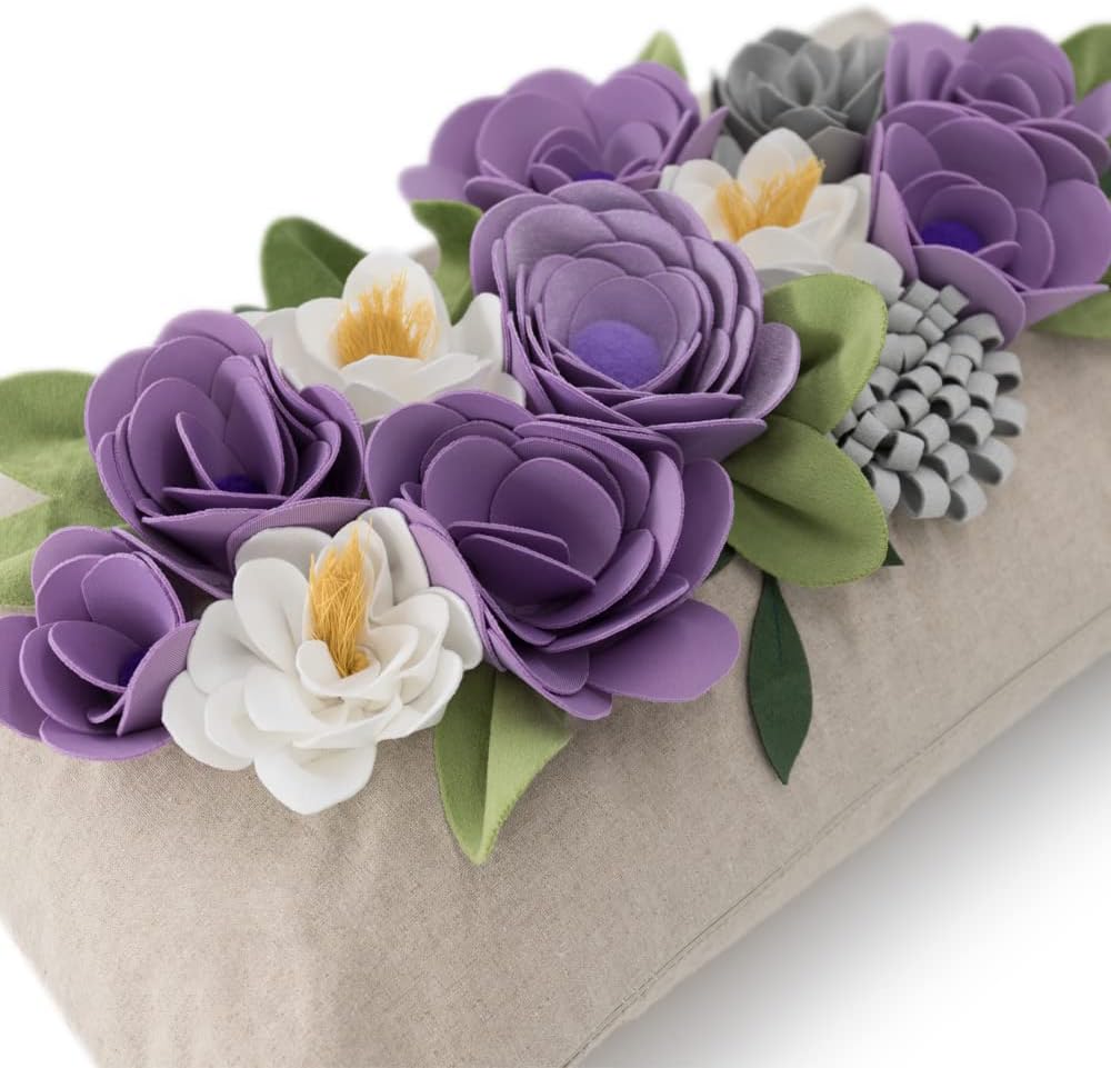 OiseauVoler Decorative 3D Flower Throw Pillow Covers Accent Floral Pillowcases for Couch Bed Home Living Room Farmhouse Decor 12x20 Inch Purple