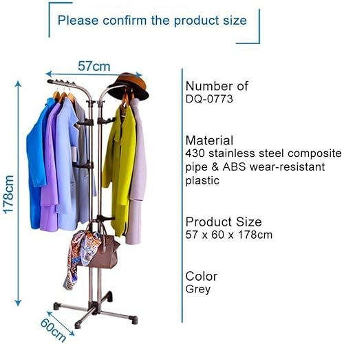 Miniatura 2 de BAOYOUNI Perchero de metal resistente para la entrada el pasillo el árbol del sombrero el bolso y la chaqueta ganchos de altura ajustable color gris