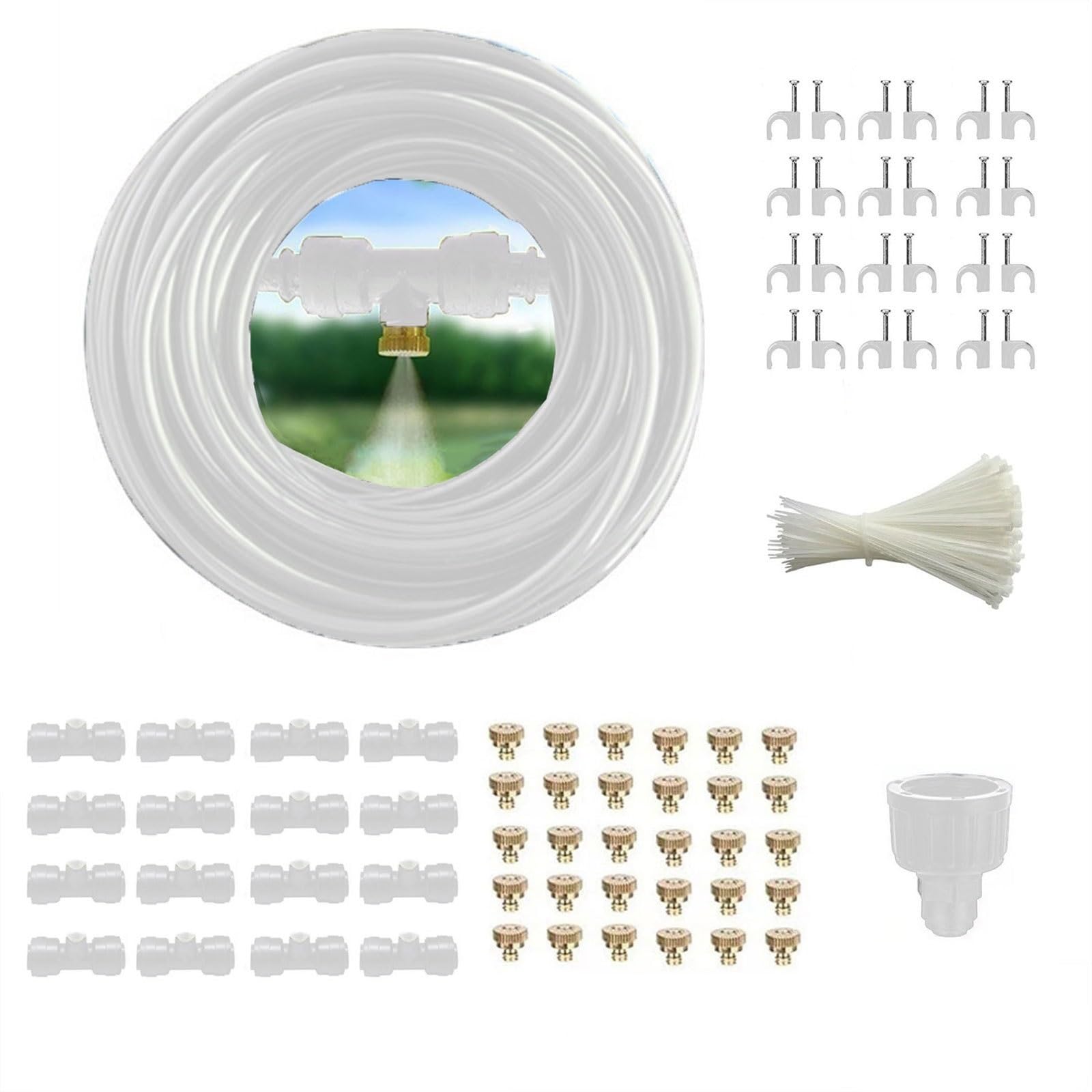 Sistema di raffreddamento a nebulizzazione con ugelli nebulizzatori in ottone, nebulizzatori per esterni, kit di nebulizzazione a goccia micro, kit di irrigazione a goccia micro per patio, giardino,