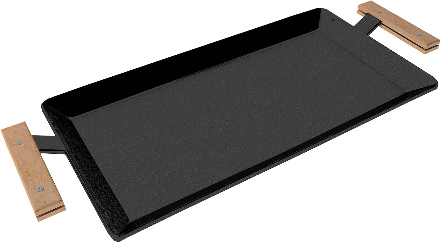 24 In Universal Large Carbon Steel Griddle, Pre-Seasoned for Double Burner Stovetop Induction and Gas/Charcoal Grill Griddle with Anti-scald Wooden Handle- Professional Cookware for BBQ
