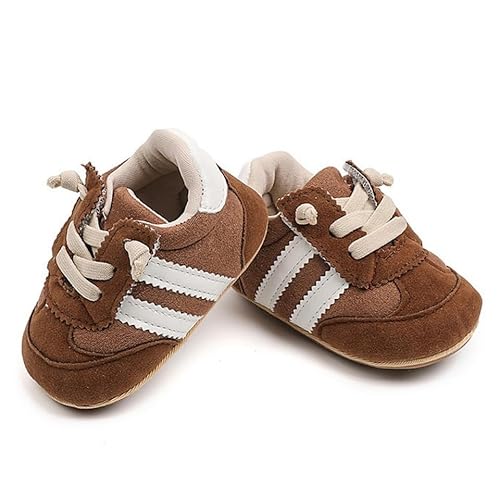 TsQiiane Newbron Baby Boys Girls Retro Sneakers Pu Leather Rubber Sole Walking Shoes Toddler Non-Slip First Walkers Infant Slippers Crib Shoes(2404/brown 2)