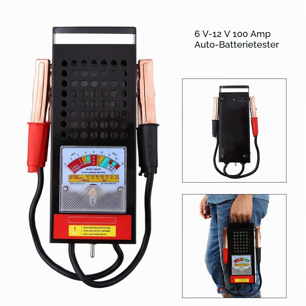 Batterietester,6V-12V 100Amp Portable Heavy Duty Car Van Auto Battery Tester Load Drop Charging System Analyzer Checker Tool für Test-Blei-Säure-Batterien