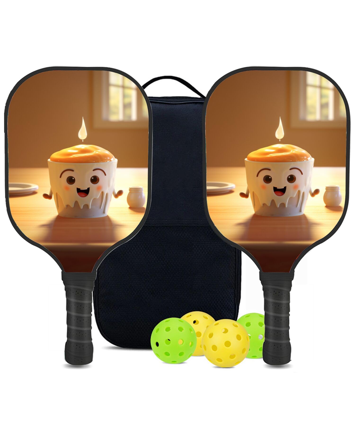 SHENCANG BLUE Custom Pickleball Paddles Set with 2 Pickleball Rackets 4 Pickle Balls 1 Carry Bag, Pudding-BO293 Pattern, Carbon Fiber,Honeycomb Polymer Core & Comfort Grip