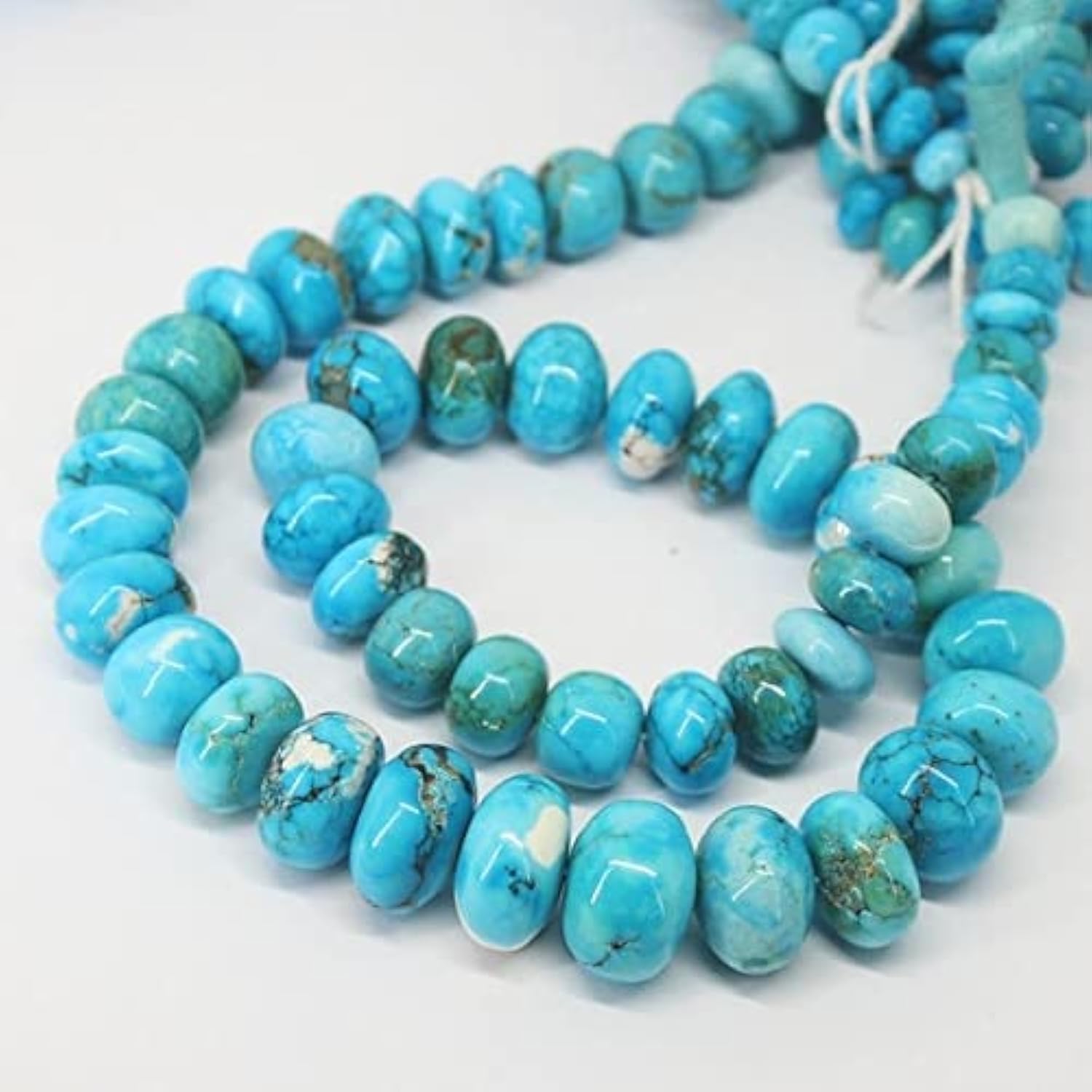 Perles rondelles en turquoise naturelle pour création de bijoux de 7 à 12mm