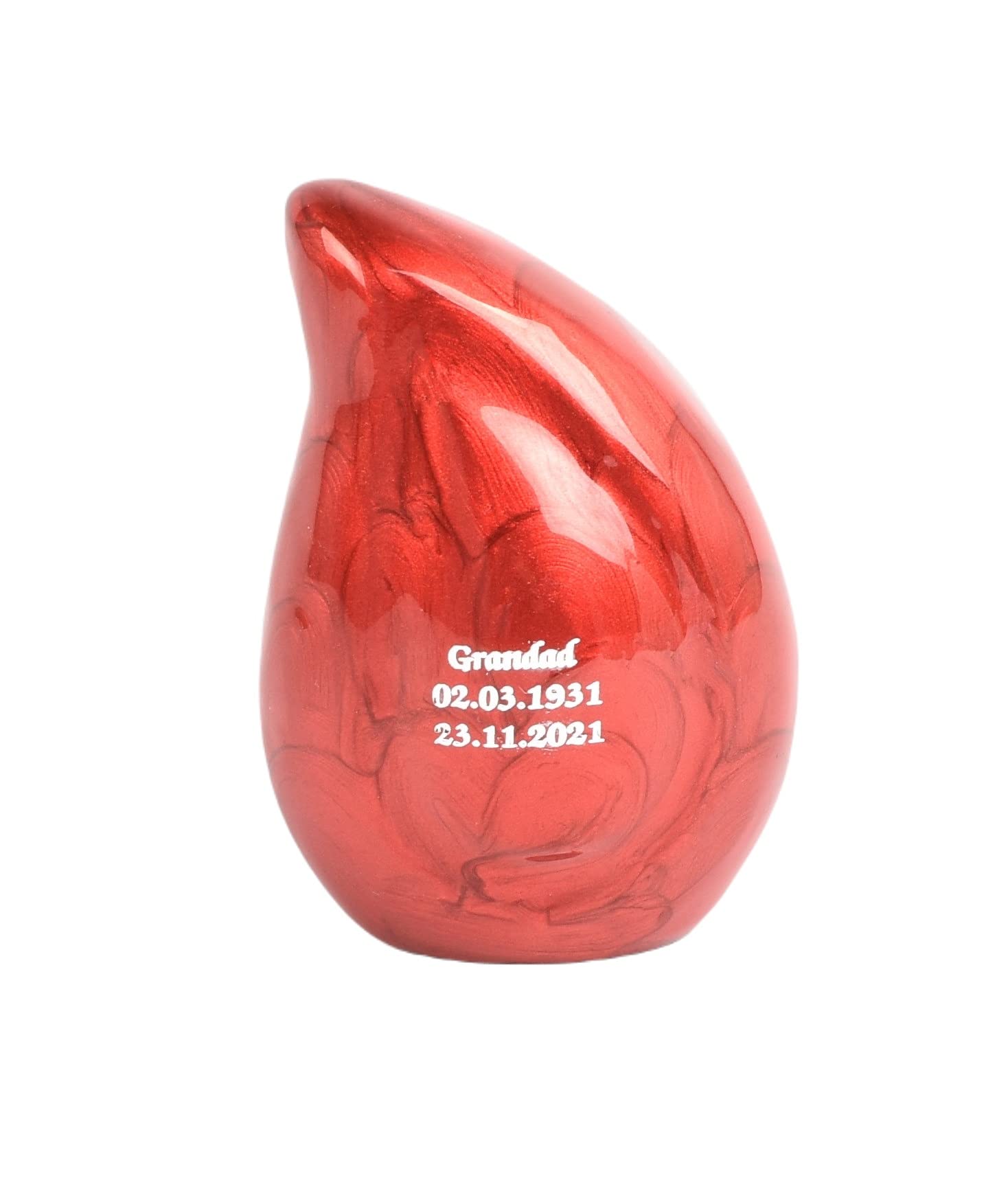 Urnswithlove Red-Text Engraved Mini Keepsake Small Teardrop Cremation Urn For Ashes, Funeral Memorial Miniature Token Urn (Red-Text Engraved)