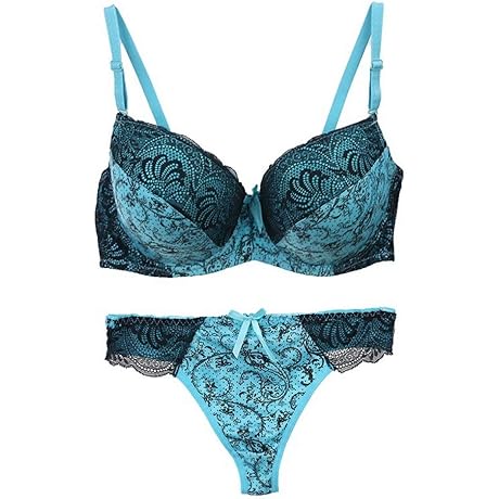 Women's Comfortable Push Up Embroidery Lace Bra and Panty Set Plus Size