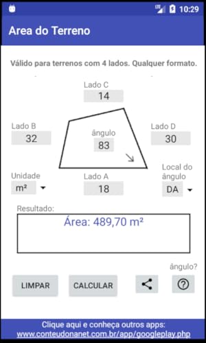 Área do terreno - Calculadora