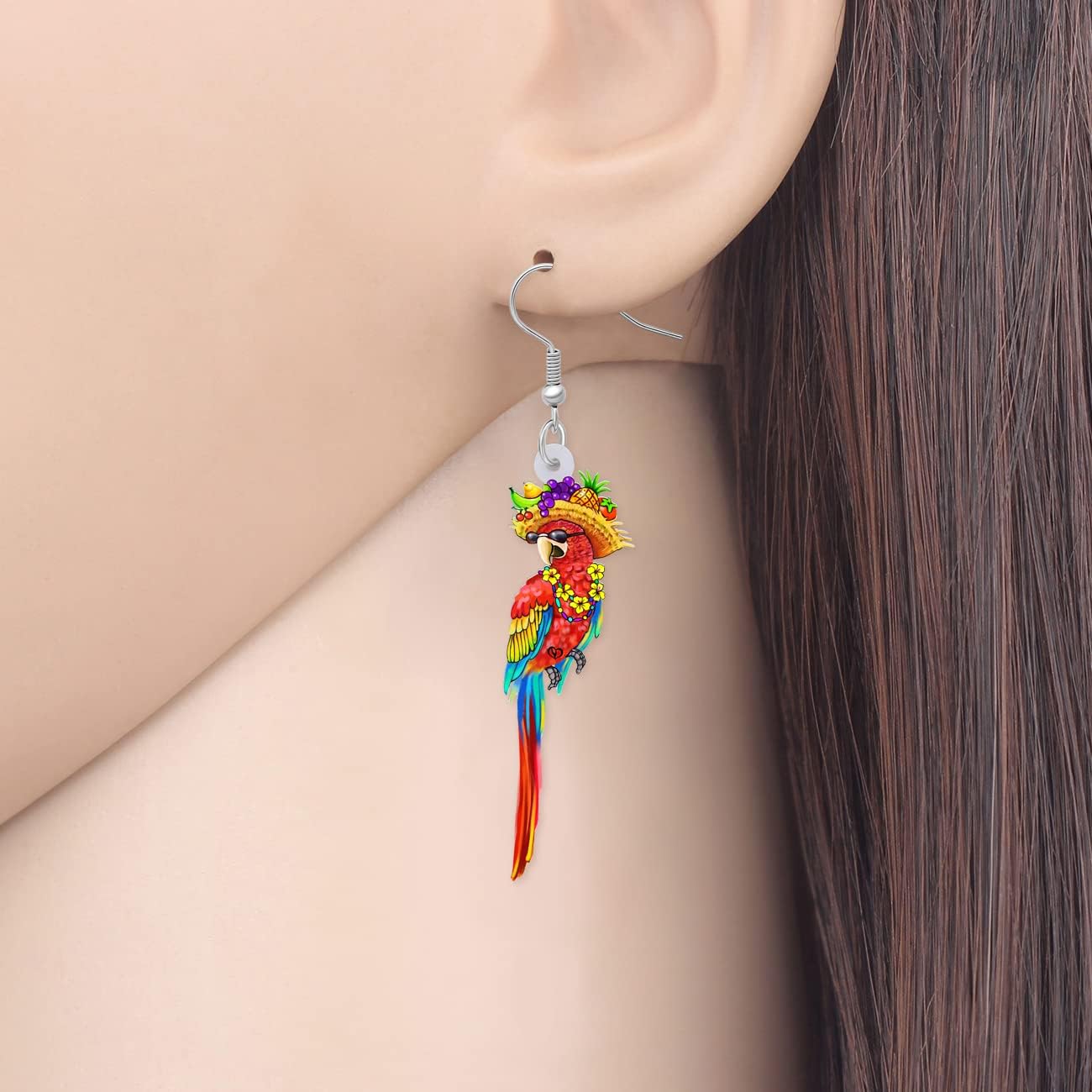 DUOWEI Cute Acrylic Parrot Earrings Macaws Dangle Jewelry for Women Summer Spring Accessories Hawaiian Gifts image 2