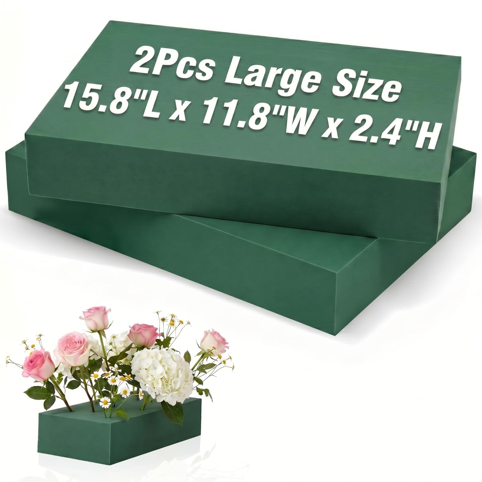 Innconee 2 Pack 15.8"L x 11.8"w x 2.4"h Large Floral Foam Blocks Wet &amp; Dry