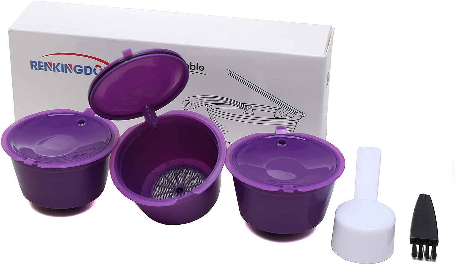 RENKINGDON 3pcsPack Dolce Gusto Coffee Capsule Plastic Capsule Refillable Reusable Compatible for Dolce Gusto Refill, Purple
