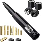 American Flag Car Truck Antenna with Valve Stem Caps, Universal Mast for GM Chevy Silverado 1500 2500 3500 HD Avalanche Ford F150 F250 F350 Denali Heavy Duty Pickup Trucks Accessories (Black)
