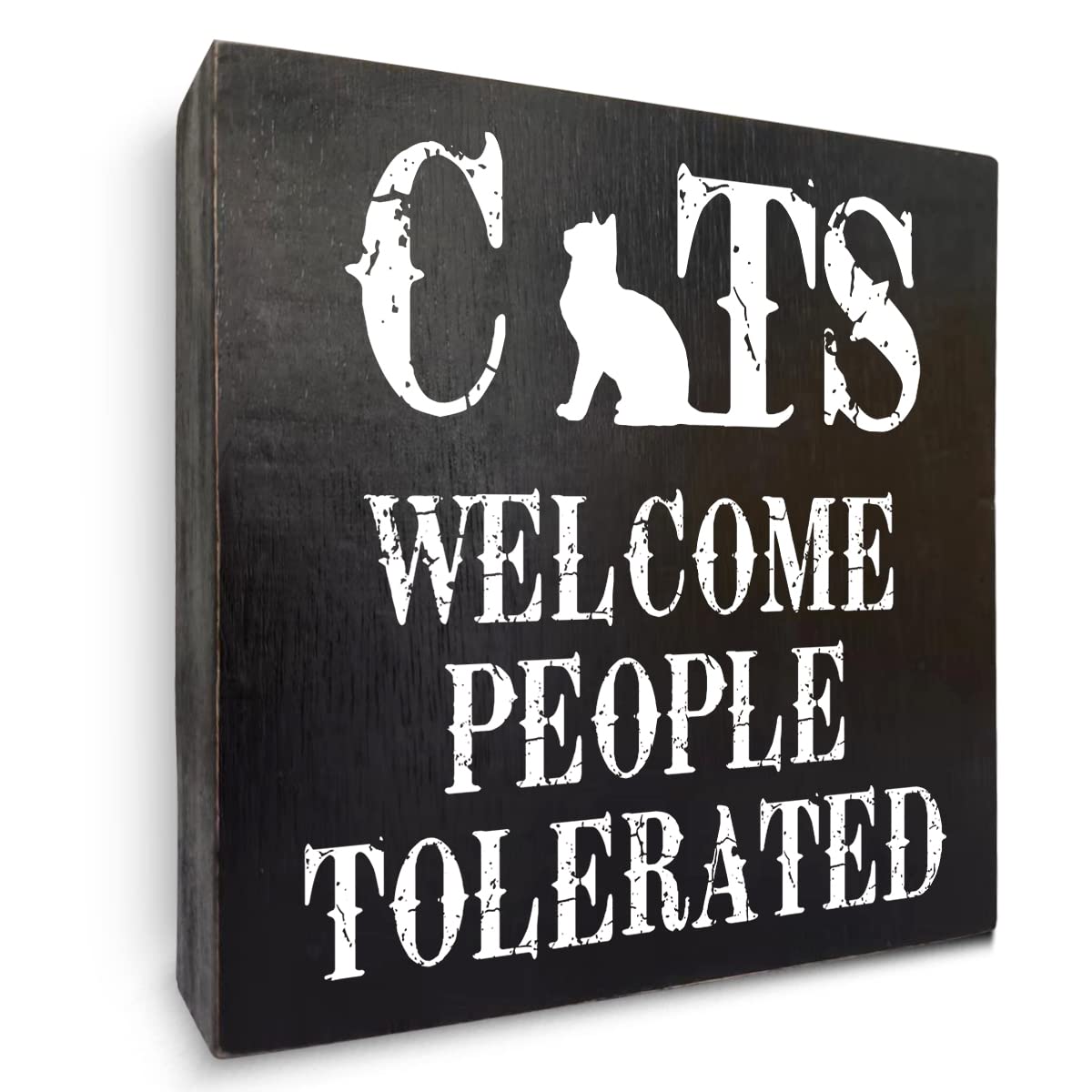 Modern Cats Mom Wooden Box Sign Table Decor Plaque Cats Welcome People Tolerated Wood Box Sign Art Home Shelf Desk Decoration 5 x 5 Inches