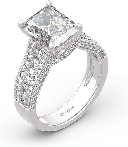 Miniatura 8 de Jeulia Anillo de boda clásico de corte radiante juego de novia de plata de ley con halo de diamante, anillo de compromiso, el mejor regalo de