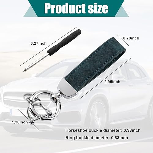 Miniatura 8 de Kewucn Llavero de cuero genuino para automóvil, soporte universal de metal resistente con anillo en D antipérdida para hombres y mujeres (plata,