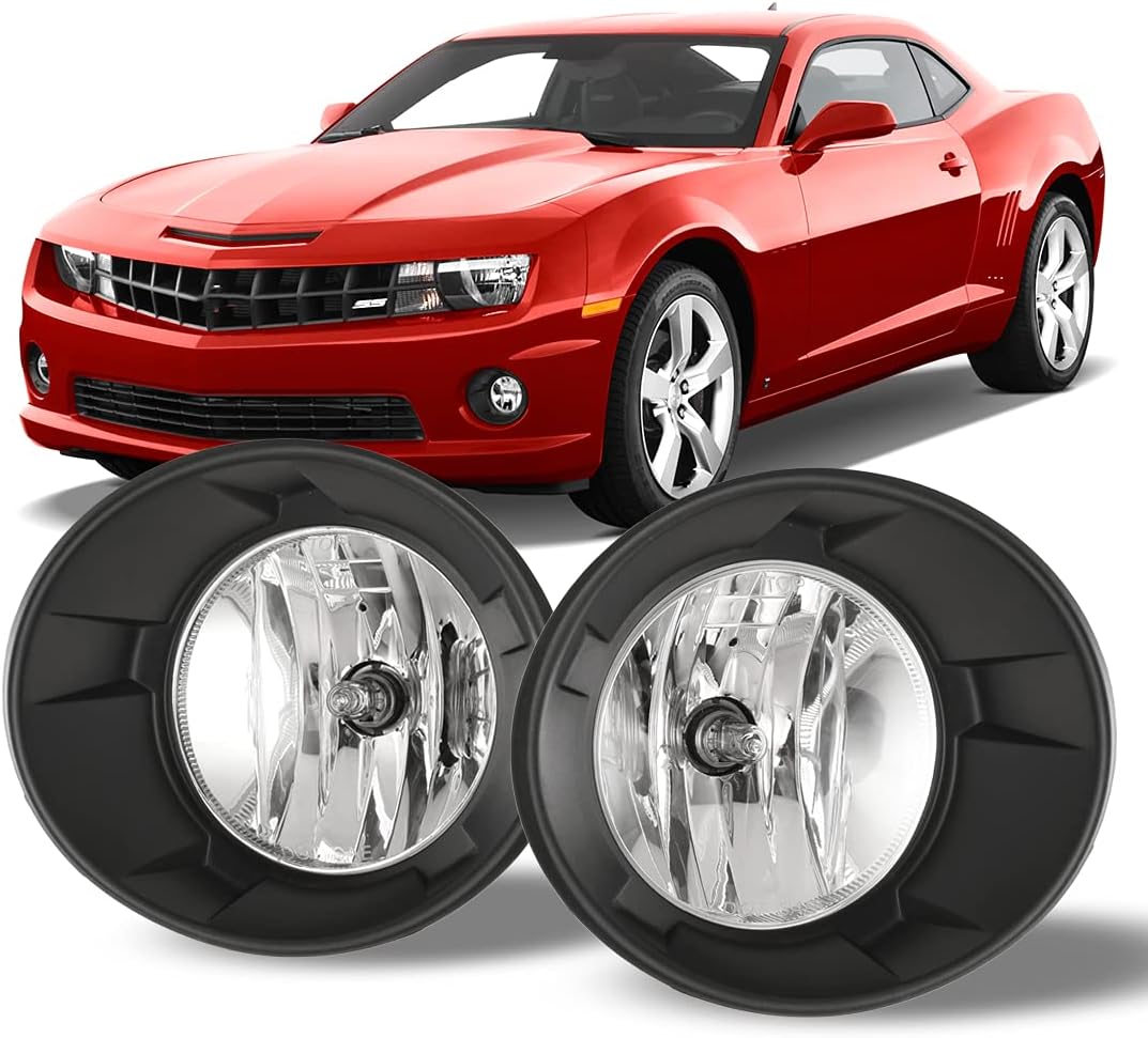 CPW OEM Fog Lights Fit For 2010 2011 2012 2013 Chevrolet Camaro (Not Fit For ZL1 Model), Driver & Passenger Driving Fog Lamps w/PS Halogen Bulbs + Wiring Harness + Switch (Black Housing Clear Lens)