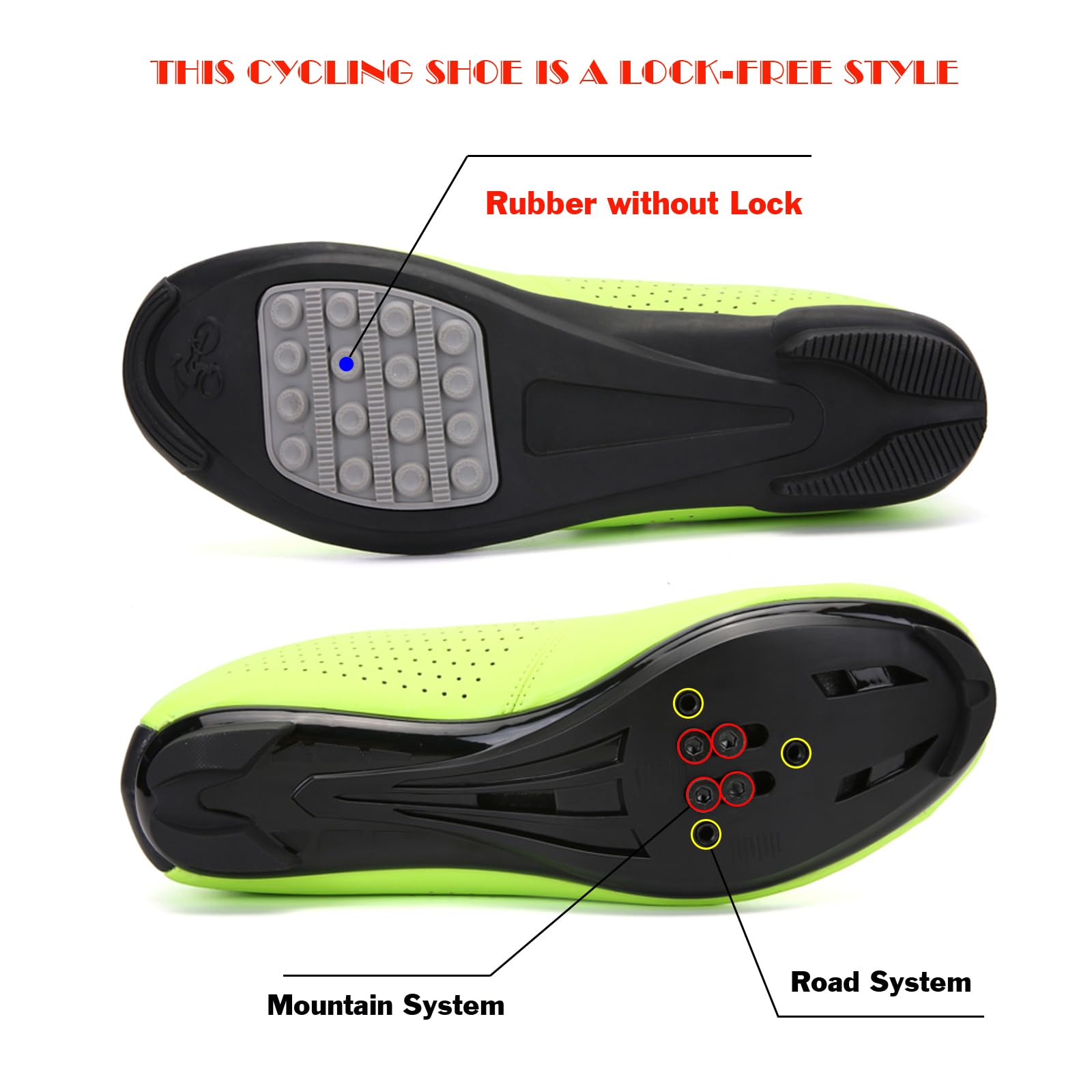 LZQpearl Trampki Rowerowe, Górskie Trampki Rowerowe I Szosowe Z Gumową Podesztywą Buty Rowerowe Bez Blokady System Sznurowania Szybkie Obrót Yellow, 45