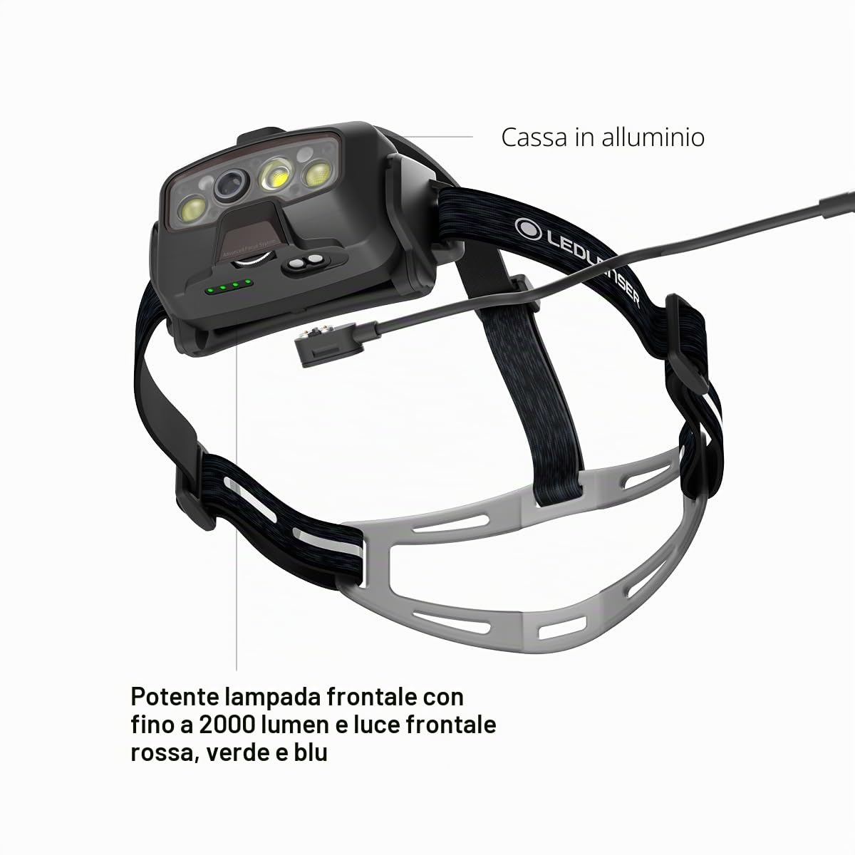 Ledlenser HF8R Signature Lampada Frontale Ricaricabile, 2000lm, 220m, IP68 | Luminosità e messa a fuoco automatiche, autonomia fino a 90h, modalità RGB, 194g, impermeabile, ideale per l'outdoor | 2023