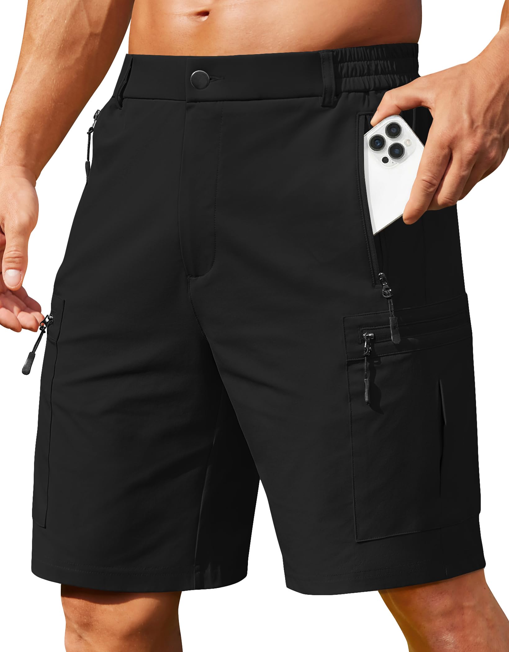 COOFANDY Men's Hiking 9" Cargo Shorts Lightweight Outdoor Shorts Quick Dry Golf Camping Casual Fishing with 5 Zipper Pockets — view 7