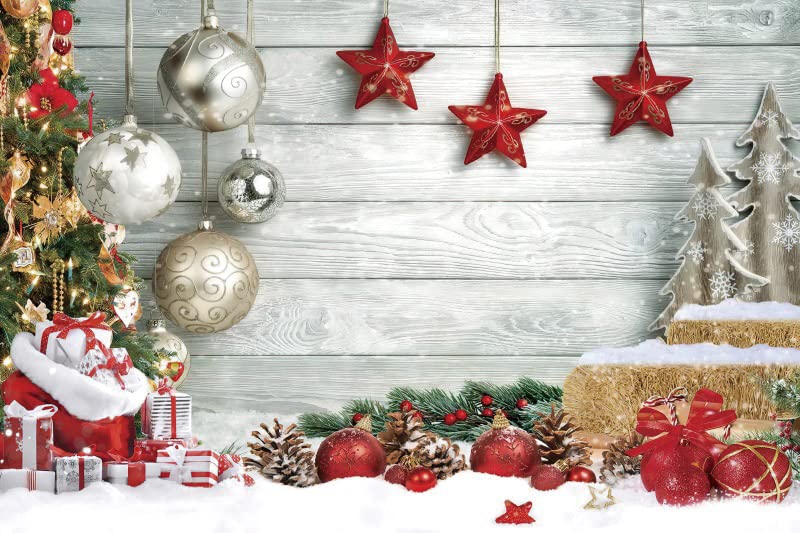 1.5x1m Toile De Fond Noël Arbre De Noël Rustique Fenêtre En Bois Lune