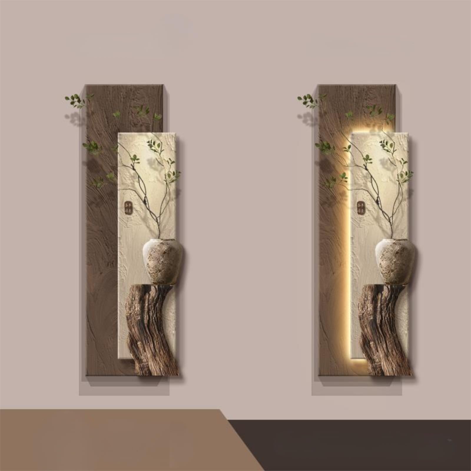 3D Sandstone Wall Art with LED Light, Wabi-Sabi Wall Decor Painting