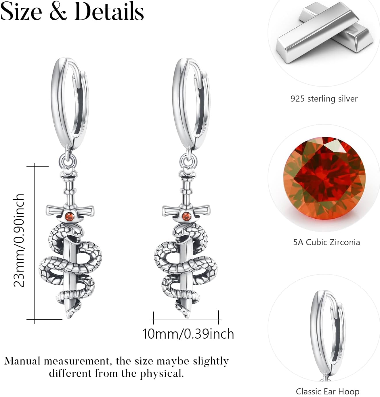 Snake Earrings for Women Men 925 Sterling Silver Vintage Snake Drop Earrings Pagan Amulet Jewelry Gifts for Women Men - Image 5