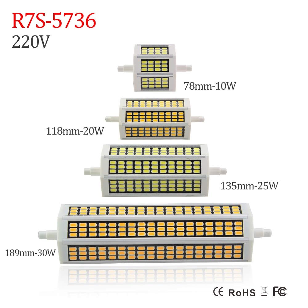 1fortunate Confezione da 5, Lampadina Faretto LED R7S 78/118/135/189mm Lampade Proiettore a Diodo LED AC220V R7S Senza Sfarfallio(Warm White,20W 189mm)