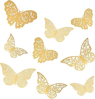 36 pezzi 3D farfalle adesivi da parete decorazione casa stickers murali, decorativi da parete per la festa di compleanno decorazione della camera da letto di nozze decorazioni per la casa (oro)