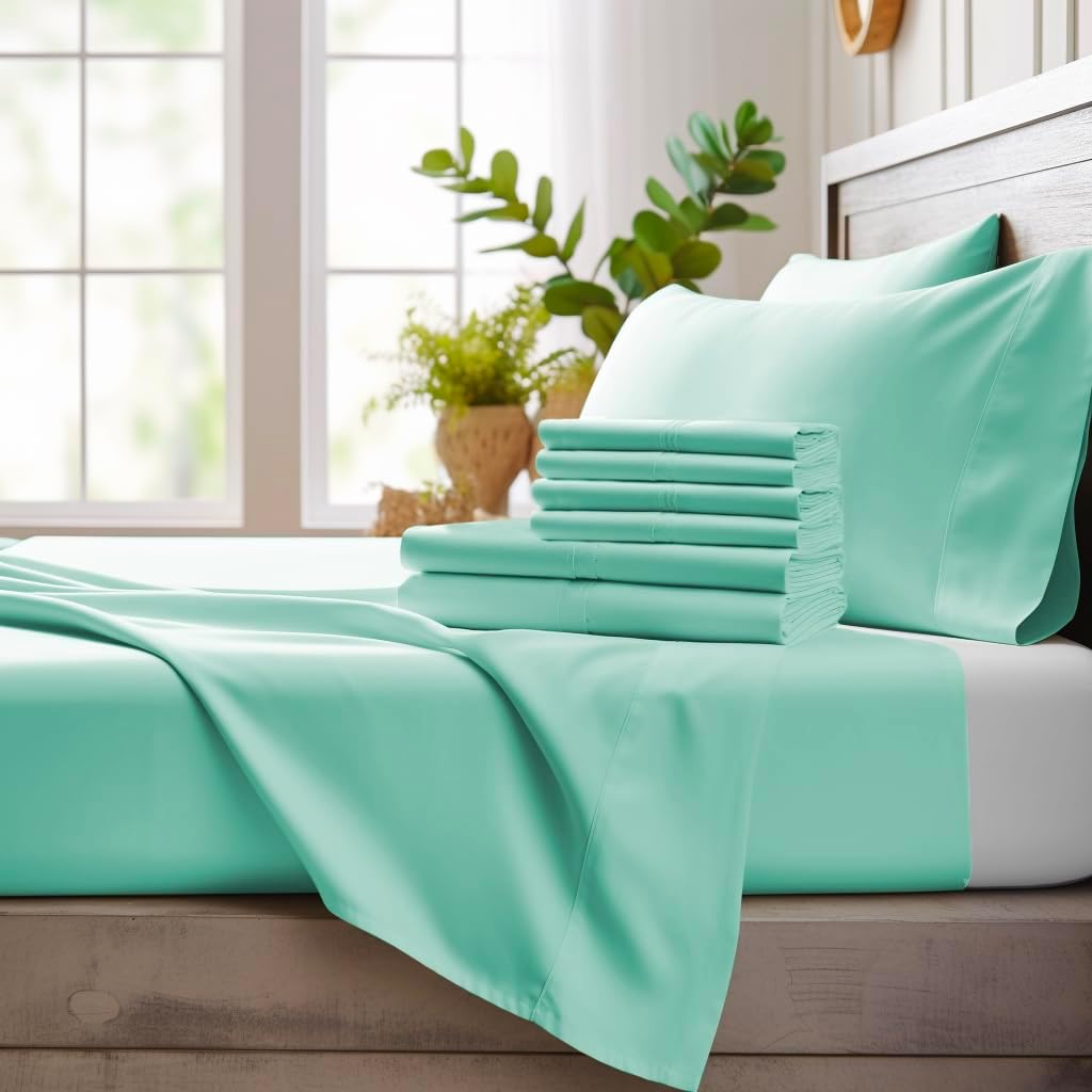 Product image of Bamboo Bay 6 Piece Queen Size Sheet Set, 100% Viscose Made from Bamboo, Breathable, Ultra Soft Cooling Bed Sheets for Hot Sleepers, Beddings with Deep Pockets Fit 16" Mattress, Ocean Wave