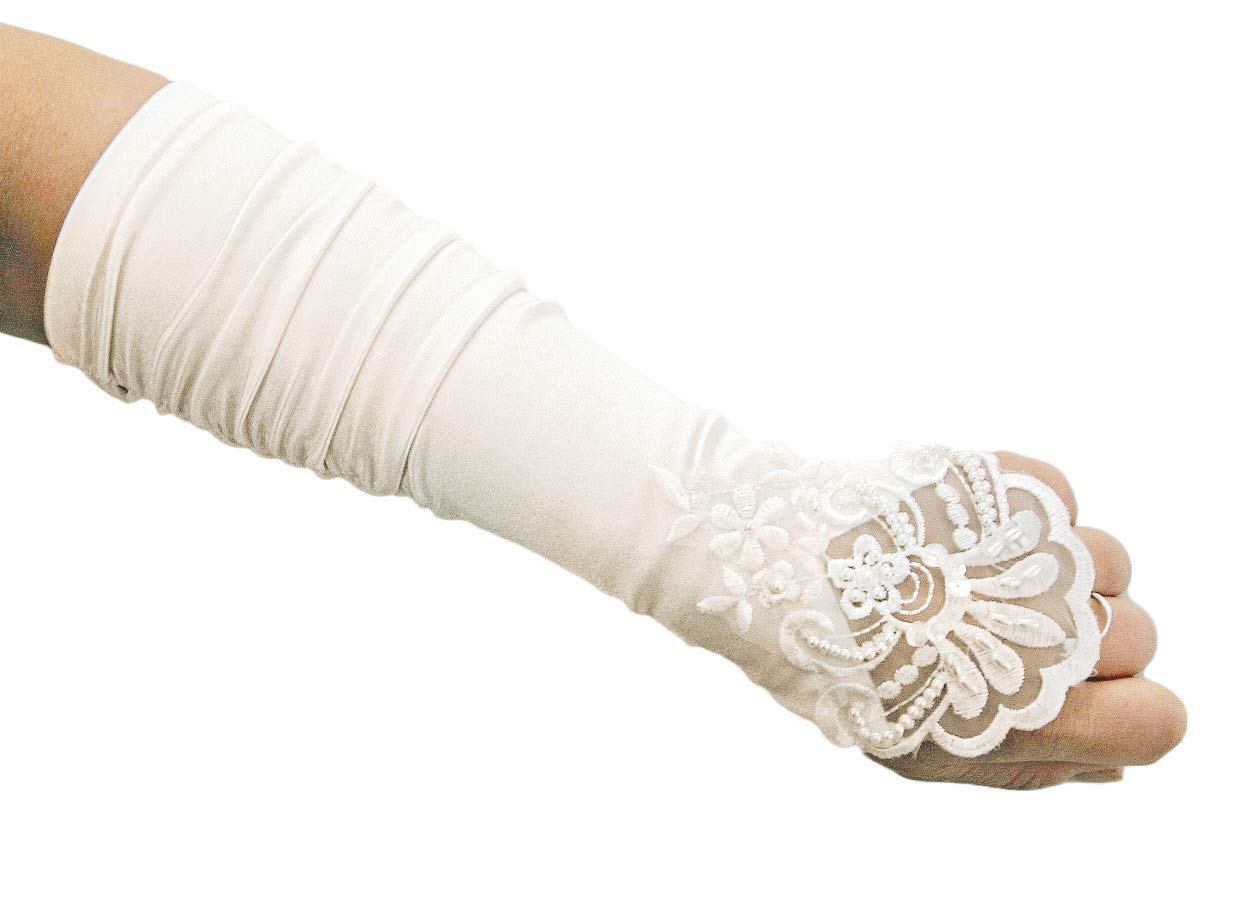 Flora Women's Ivory Satin Fingerless Bridal Wedding/Prom Glove,Code Y14 (Ivory)