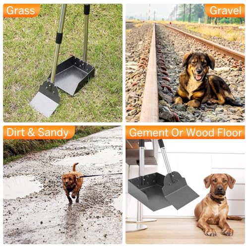 Image of Dog Pooper Scooper, Metal Tray & Spade Set, Tray & Spade, Meduim | No-bend Pickup,Easy Rinse,Tool-free Setup,6.5x6.7x2.5in Tray,5.1x3.3in Spade