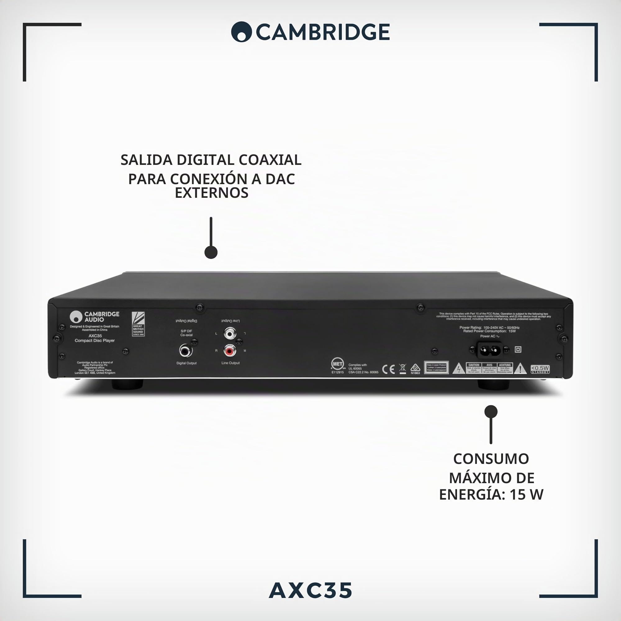 Cambridge Audio AXC35 reproductor de CD Reproductor de CD HiFi Gris - Unidad de CD (93 dB, 0,01%, MP3,WMA, 20 - 20000 Hz, Reproductor de CD HiFi, Gris)