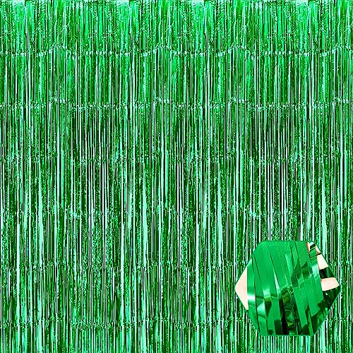 Image of 6 Pack Green Foil Fringe Curtain Backdrop, 3.28Ft x 8.2Ft Metallic Tinsel Foil Fringe Streamer Curtains for Photo Booth, Christmas Day, Thanksgiving, Wedding, New Year Party Decorations