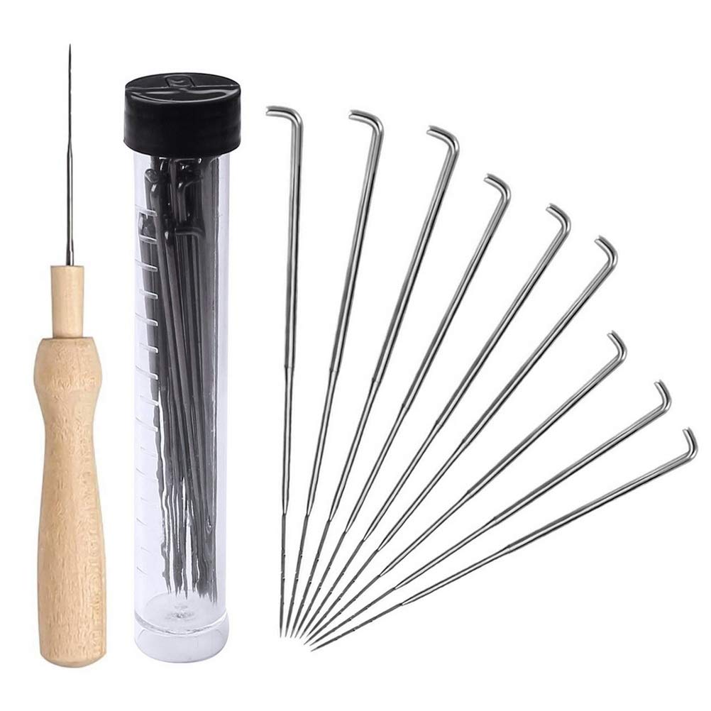 kuou 30 Pcs Felting Needles Kit, Wool Felt Tools Stitch Punch with Bottle and Wooden Handle Holder for Wool Craft Animal Toys