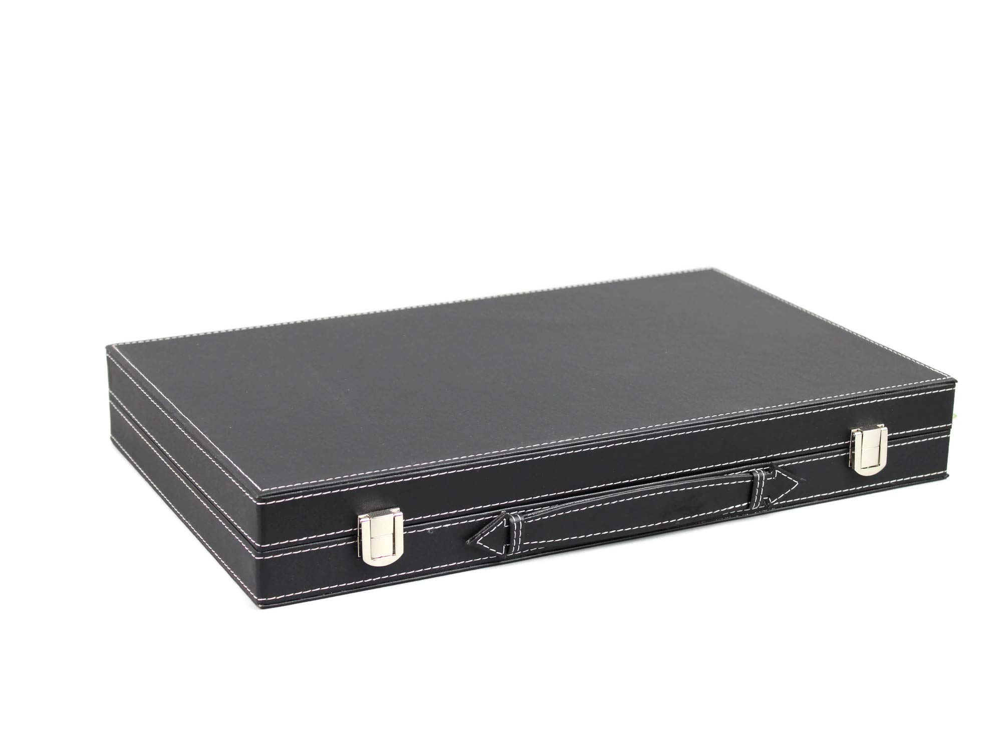 Backgammon, set in pelle nera e intarsiata verde malachite, pieghevole, tradizionale per adulti, bambini, famiglia, viaggio, backgammon, set di cartelle da gioco, 38 cm