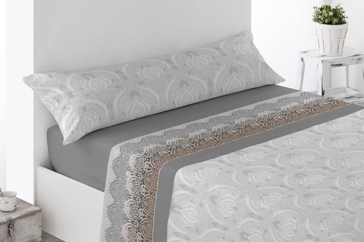 BENEDETTAHOME Juego de sábanas Estampadas pirineo, 100% poliéster, con Tacto Suave y Agradable. Modelo Laguna, Gris. Juego de 3 Piezas para Cama de 90.