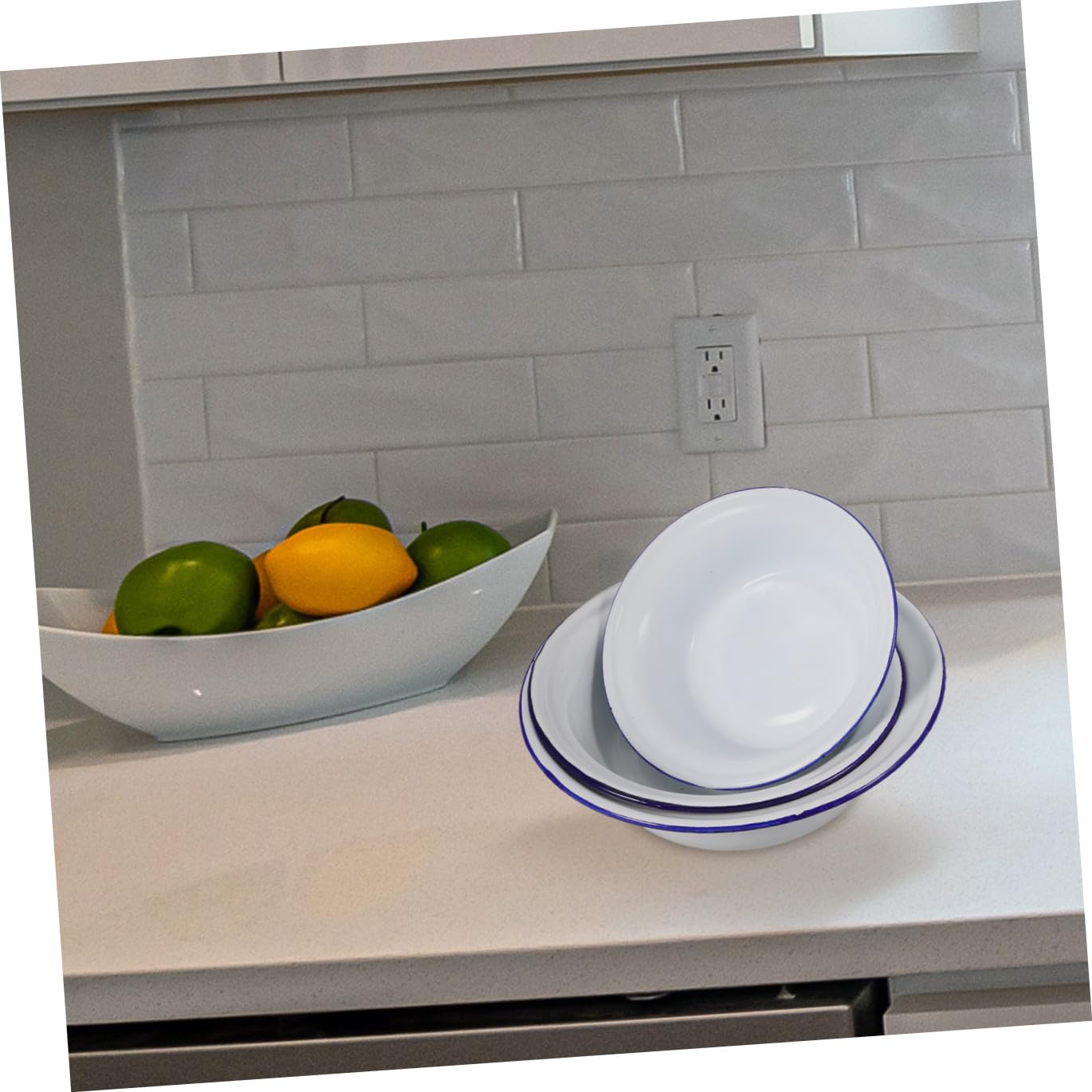 Set de 3 Cuencos Esmaltados Vintage para Cocina y Baño, Recipientes Multiusos para Sopa, Masa y Frutas, Bordes Prácticos y Acabado Duradero