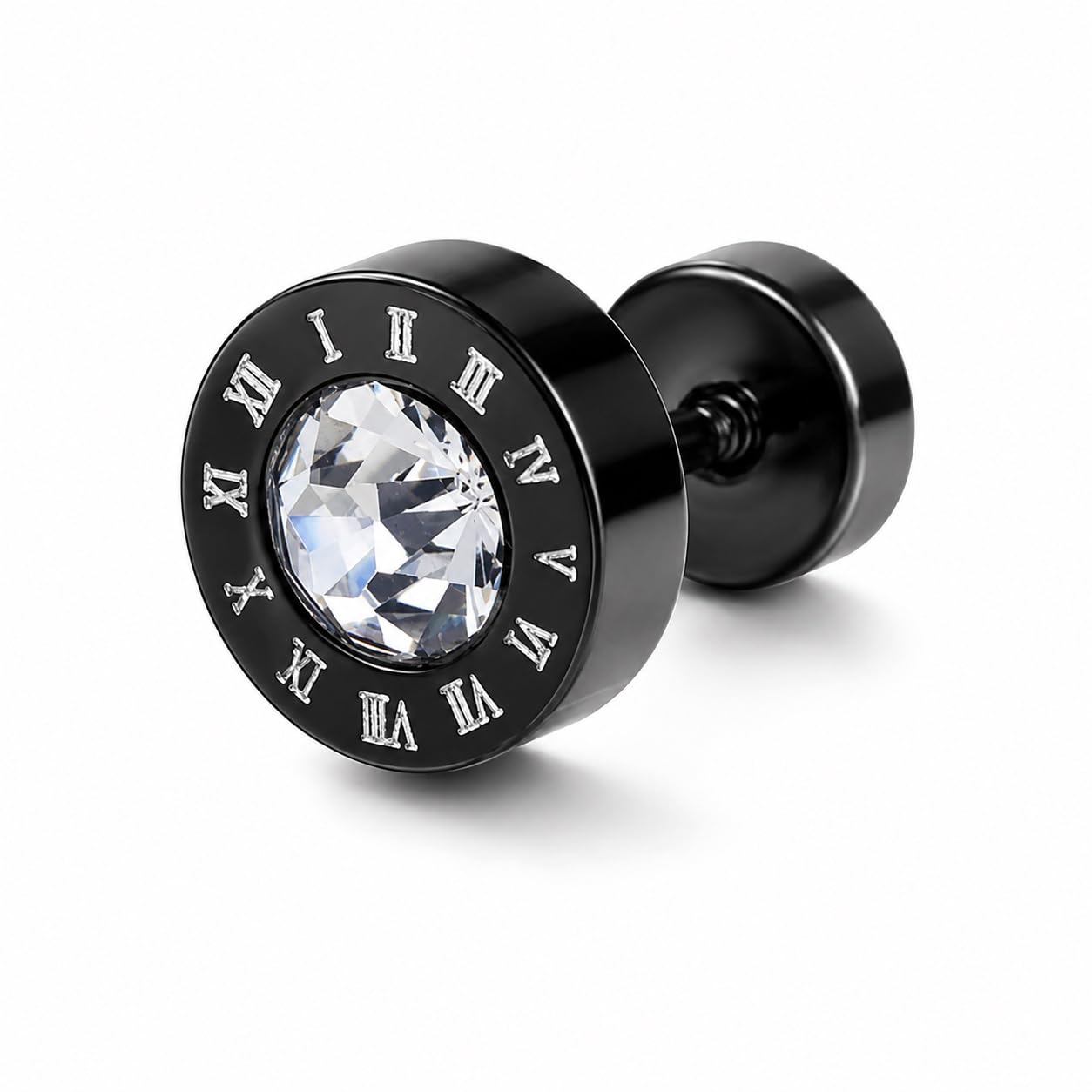 Luxury Roman Dial Inspired Black Stud Earring Cubic Zirconia Crystal Ear Stud-picture-29