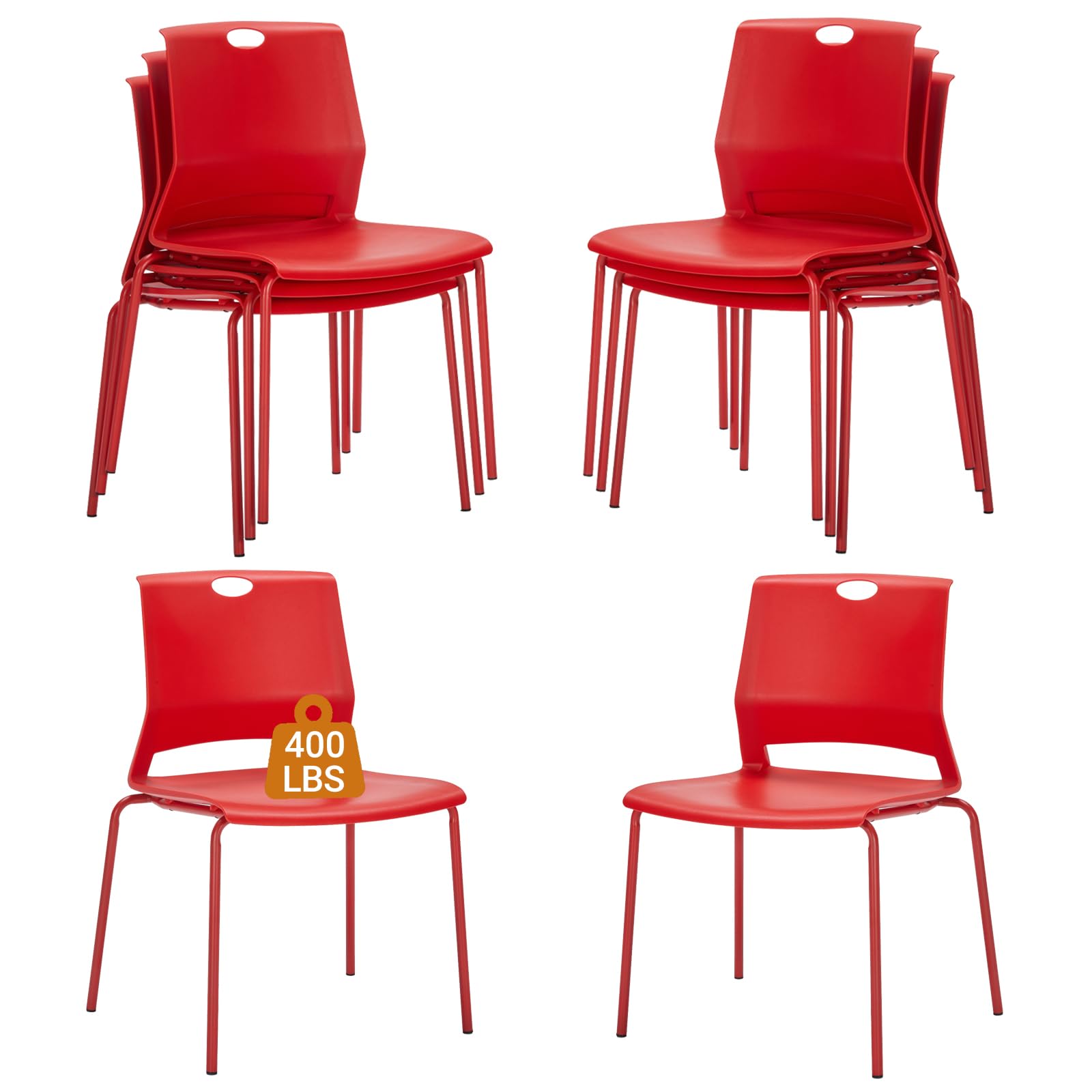 Sidanli 8 Pack Plastic Stacking Chairs, 400LBS Support Metal Frame, Red