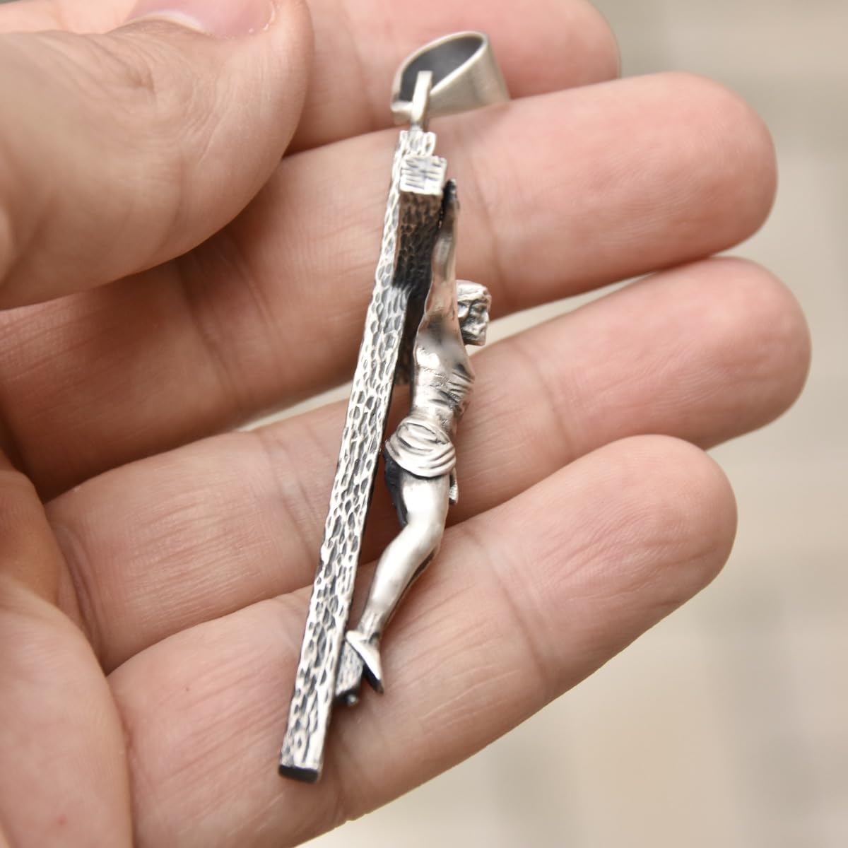 Grande Croix Crucifix Pendentif En Argent Sterling .925 Collier Hommes Femmes À La Main Nouveau Silverzone77