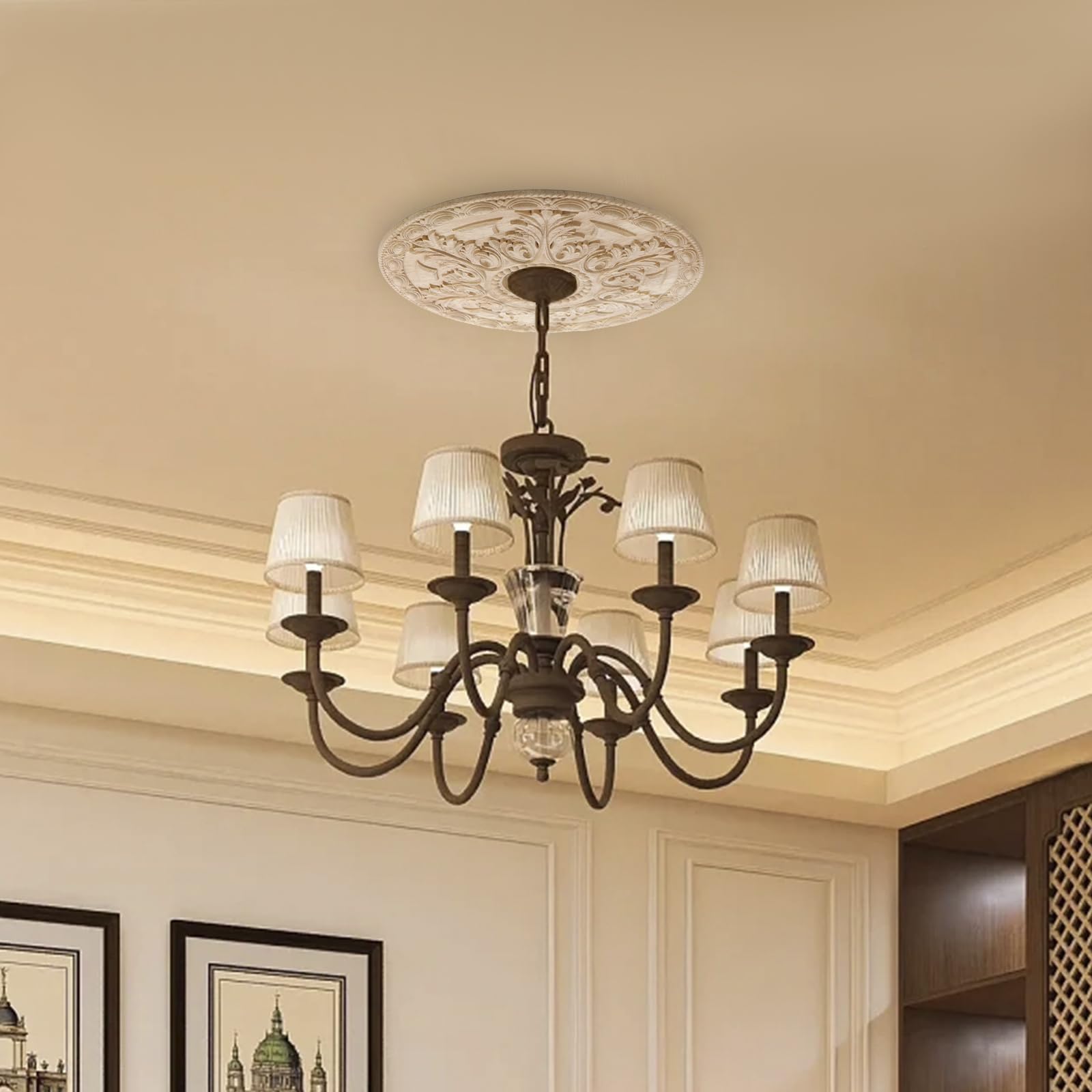 Medallon Europeo Tallado Medallón Techo Poliuretano 12 Pulgadas - Decoración  Ventiladores Y Lámparas Adorno Lámpara Techo, image size:1600x1600