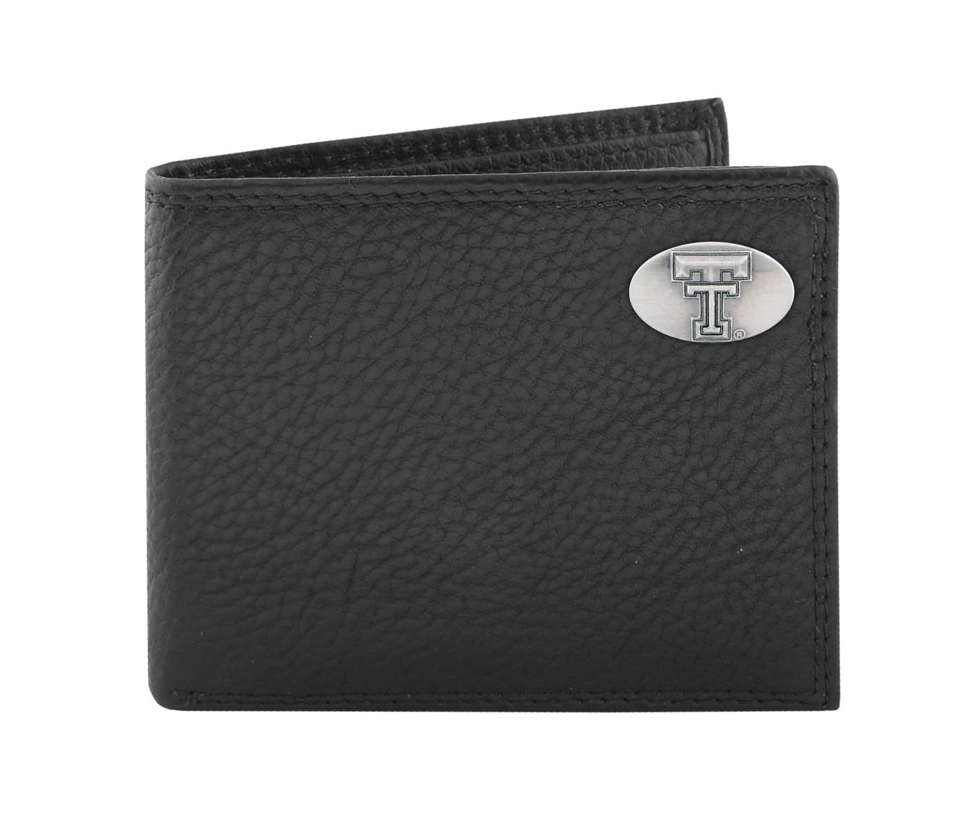 NCAA Texas Tech Red Raiders Zep-Pro Pebble Grain Leather Bifold Concho Wallet (Black)