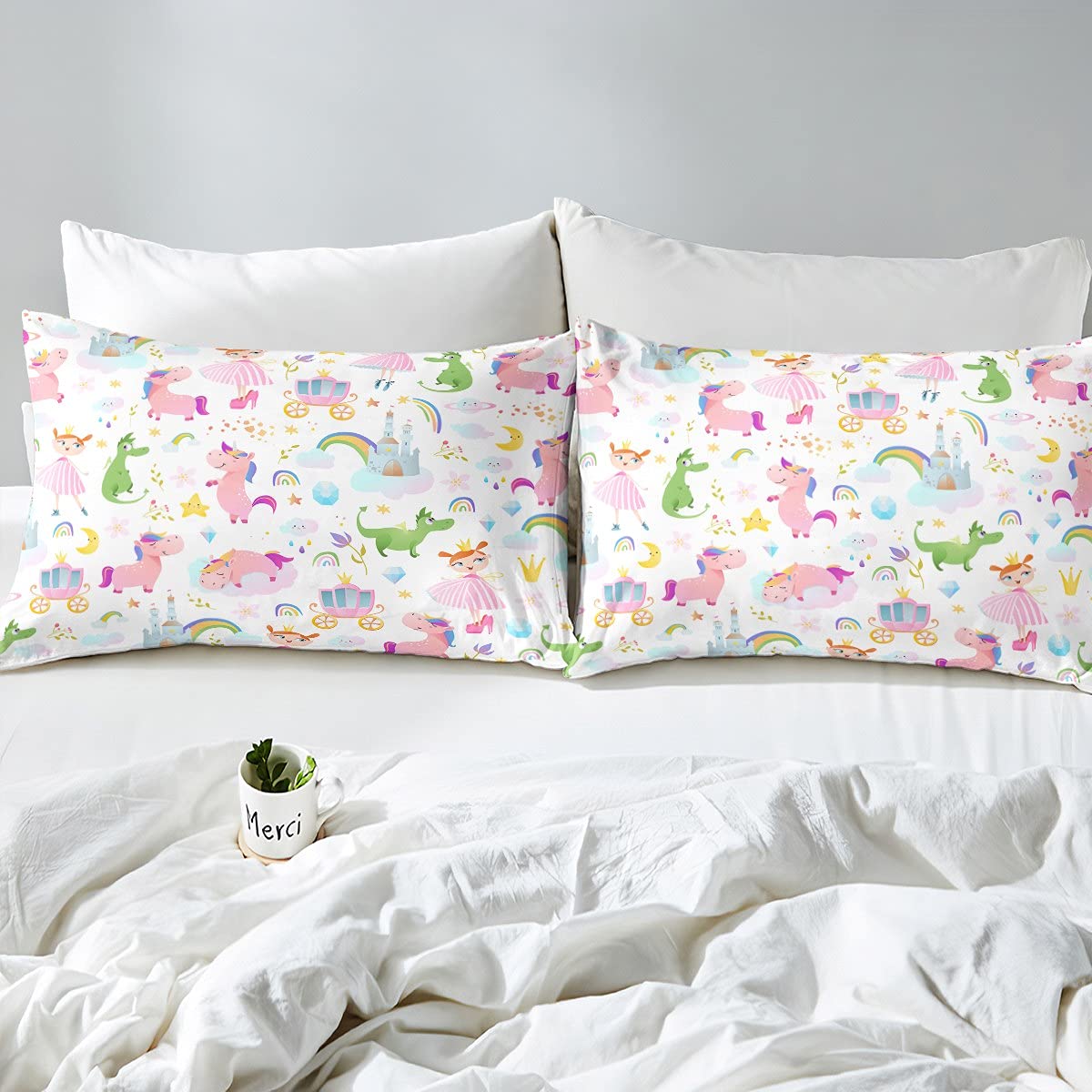 Juego de sábanas de Unicornio con diseño de Princesa, Juego de Cama para niños y niñas, Dinosaurios, Animales mágicos, Juego de sábanas de decoración Ultra Suave para Cama tamaño King