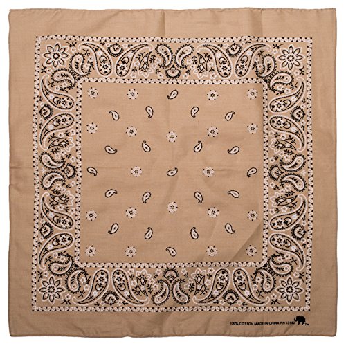 Elephant Brand Bandanas 100% cotton since 1898-12 Pack (Khaki) - Thumbnail 2