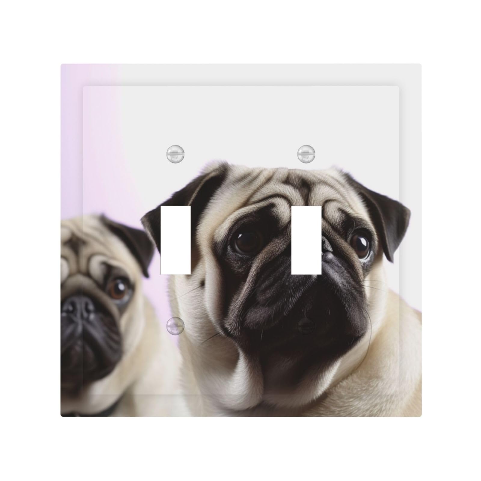 2-Gang Decorator Wall Plate pug dog Light Switch Cover Double Toggle Receptacle Wall Plate Mid Size 4.9" x 5" Wallplate Unbreakable Polycarbonate Outlet Faceplates Covers