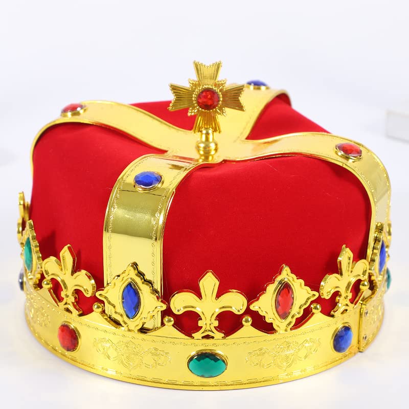 HPMAISON King Crown Hat Headwear Halloween Carnival Headdress Fancy Dress Cosplay Costume Accessories Queen Tiara Royal Prince Red with Rhinestone - Image 4