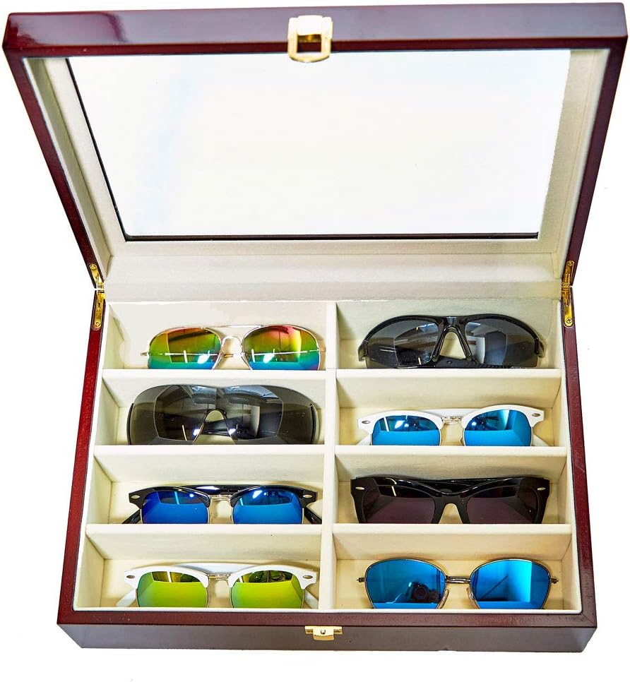 Buу 1 gеt 1 🔥 Roomganize Luxury Eight-Compartment Sunglasses Organizer, Eyewear Organizer, Jewelry Box, Watch Box and Display Case (Cherry)