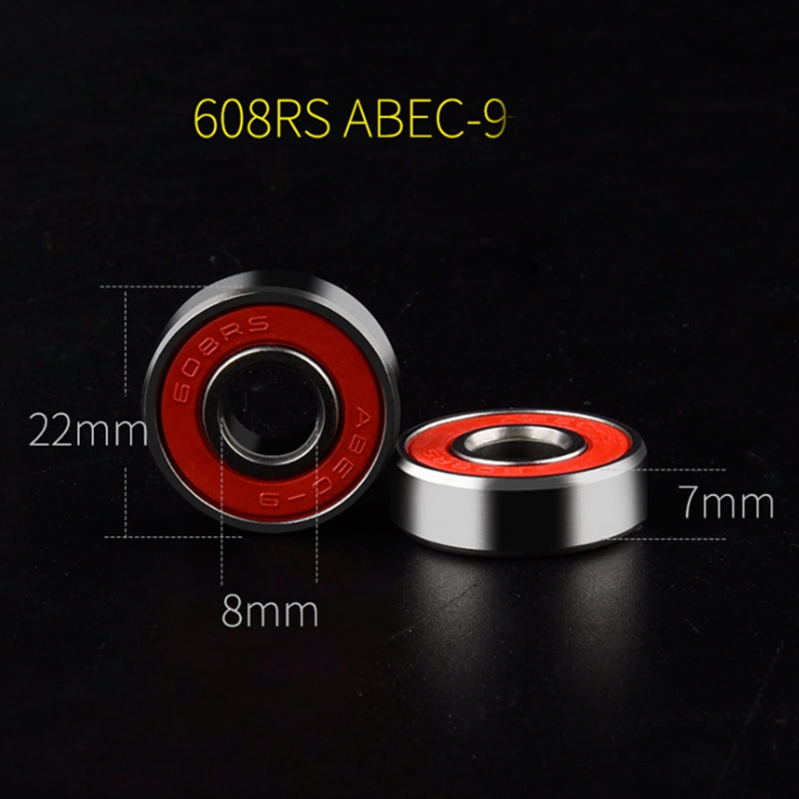 4 Uds 608 Skate Scooter Ruedas de monopatín rodamientos de Repuesto Rodillo de Bolas Ejes de precisión rodamiento de Acero 608RS ABEC 9(Color:Rot)
