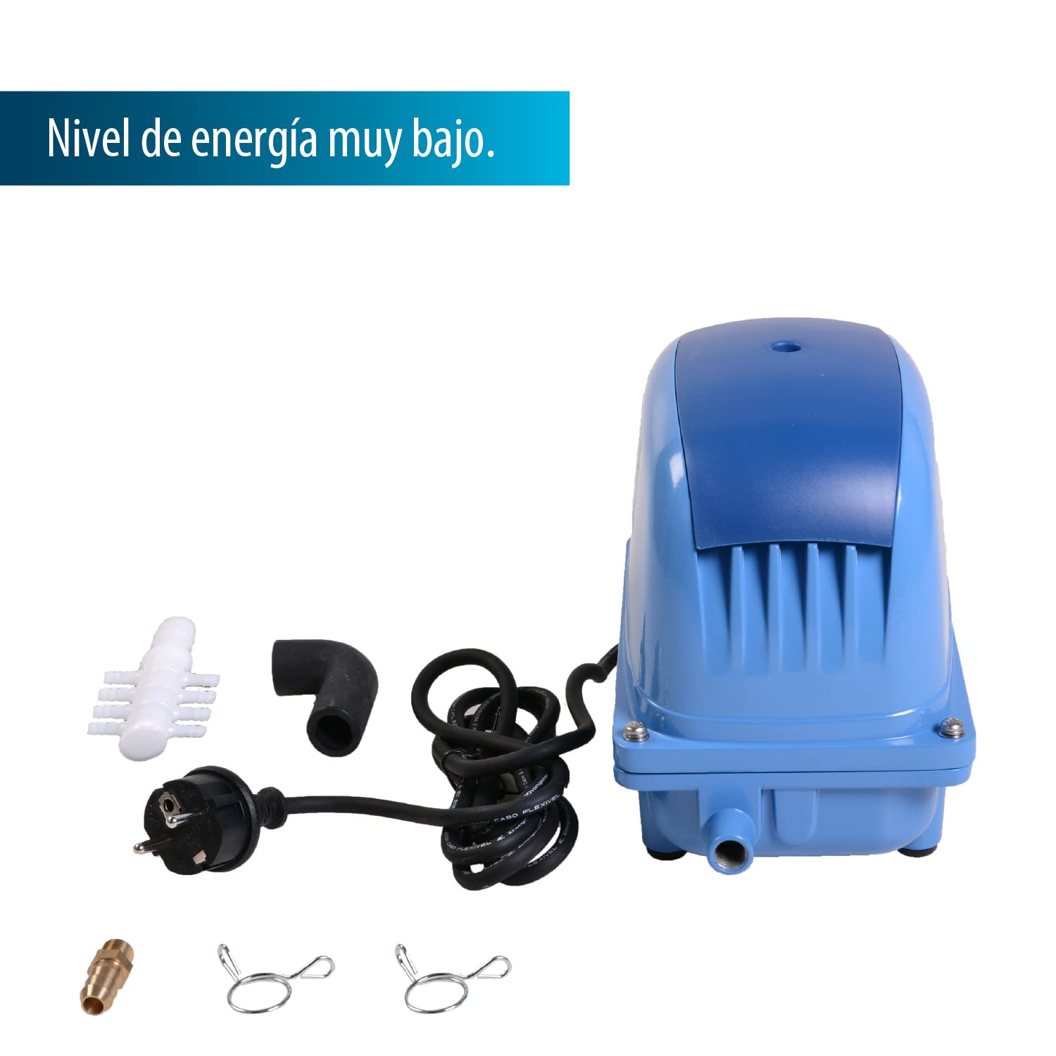 AquaForte AP-60 Bomba de aire, 38 W, Presión Presión 3,5 m, Adecuada para piscinas y estanques de hasta 36m3, Peces 30000 litros, Koi 15000 litros, 3,4 kg, Salida 18 mm